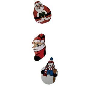 Christmas Button covers Santa Claus Snowman Stocking Wood Vintage Wooden